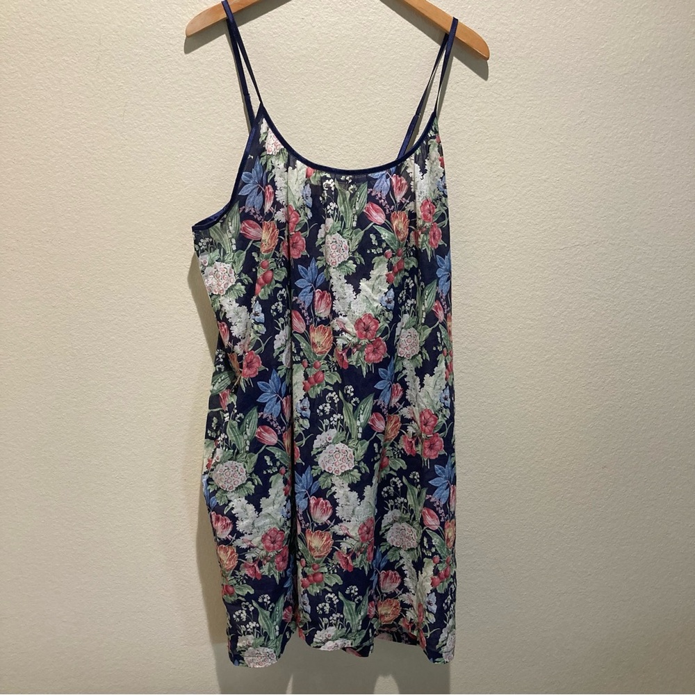 Floral Print Cotton Papinelle Chemise - Navy and Pink XL - Picture 4 of 13